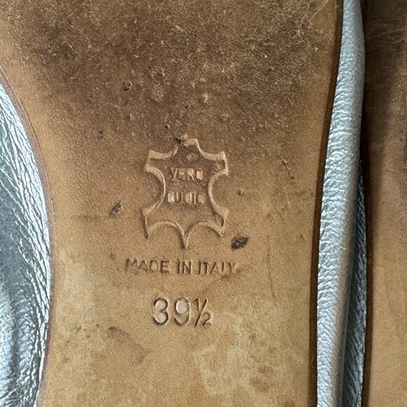 Milly Made in Italy Silver Metallic Leather Ballet Flats, Size 39.5 - Picture 10 of 15